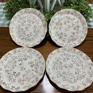 Temptations By‎ Tara Floral Lace Chocolate Brown  8” Salad Plate Set Of 4